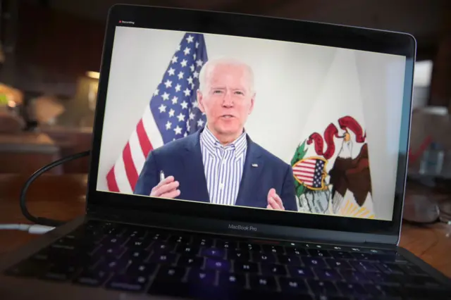 Vice President Joe Biden holds a virtual campaign event on 13 March, 2020 in Chicago, Illinois