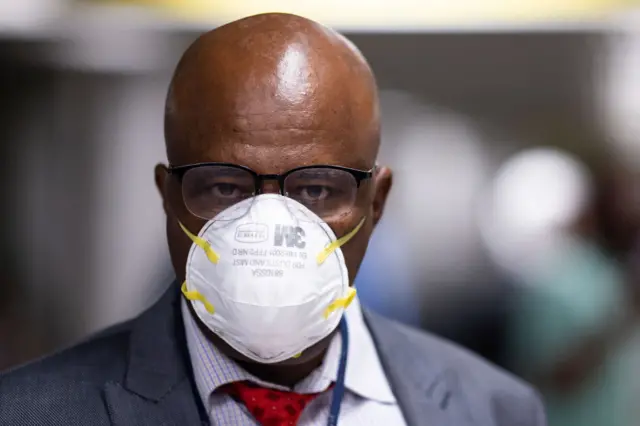 A man wears a protective mask at Addis Ababa Bole International Airport on 31 January 2020.