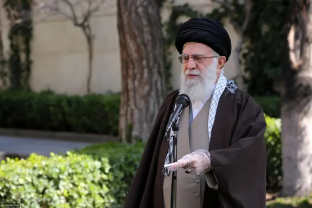 Iran's Supreme Leader Ayatollah Ali Khamenei speaking at a tree-planting ceremony