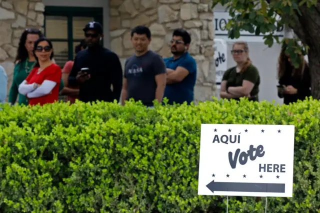 Voters wait in line to cast their ballots