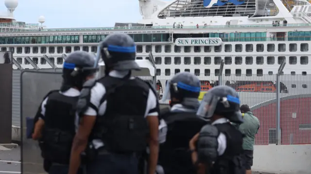 Police outside the Sun Princess cruise ship