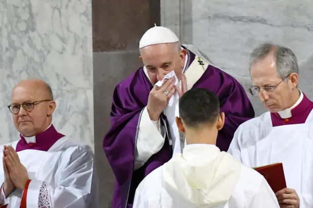 Pope Francis coughing
