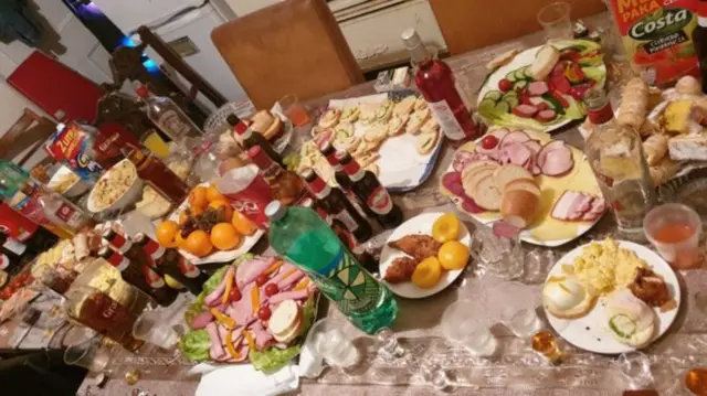 Party food laid on a table