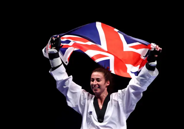 Bianca Walkden celebrates with a Union Jack