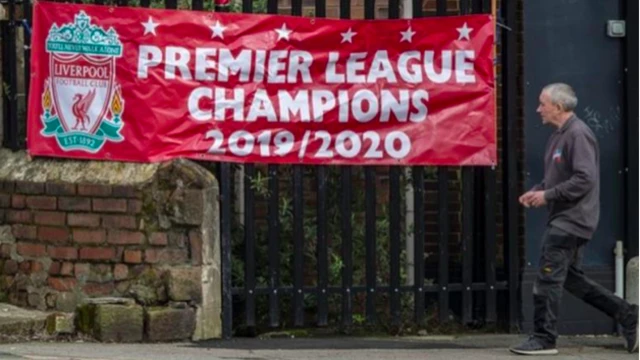 A sign saying Liverpool Premier League Champions 2019/20