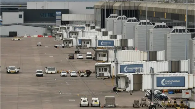 Stands at Manchester Airport have no planes at the gates