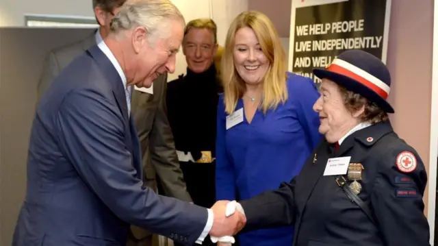 Prince Charles pictured with members of the British Red Cross