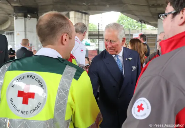 Prince Charles pictured with members of the British Red Cross