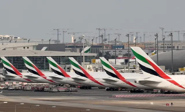 Emirates aircraft grounded at Dubai international Airport (24 March 2020)