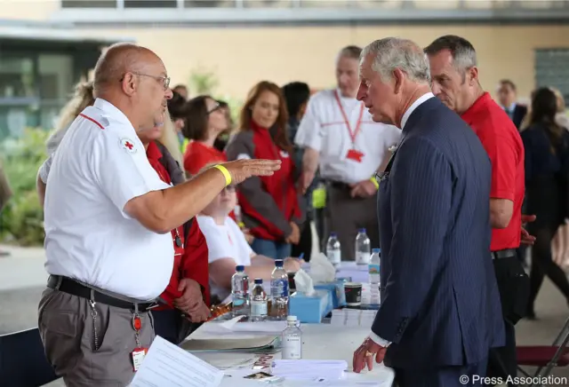 Prince Charles pictured with members of the British Red Cross