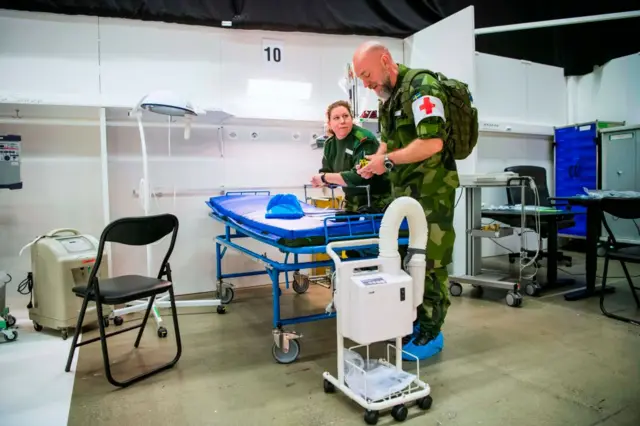 The Swedish Army is helping to construct a field hospital in the Stockholm International Fairs