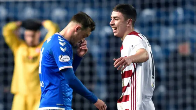 Rangers' Ianis Hagi alongside Hamilton's Andrew Winter