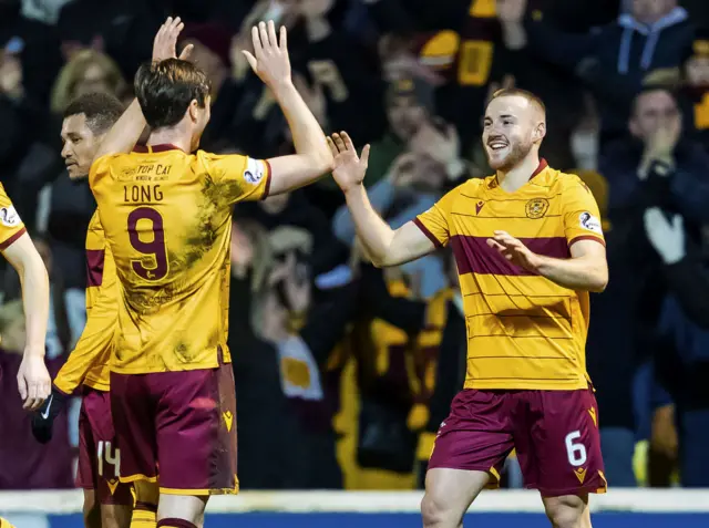 Allan Campbell (right) celebrates scoring for Motherwell