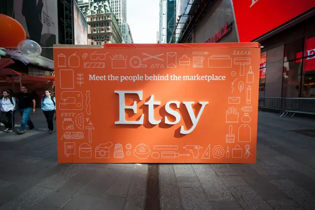 An Etsy marketplace is set up in Times Square, New York