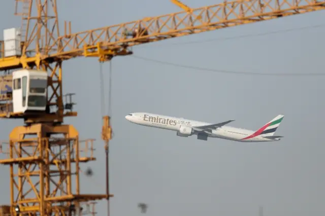 File photo showing passenger plane taking off from Dubai international airport (25 February 2020)