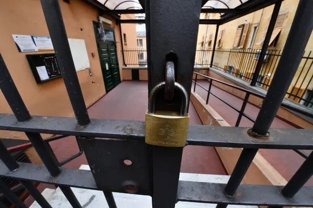 An exterior view of a closed and empty school in the San Fruttuoso neighborhood of Genoa, Italy, 05 March 2020.