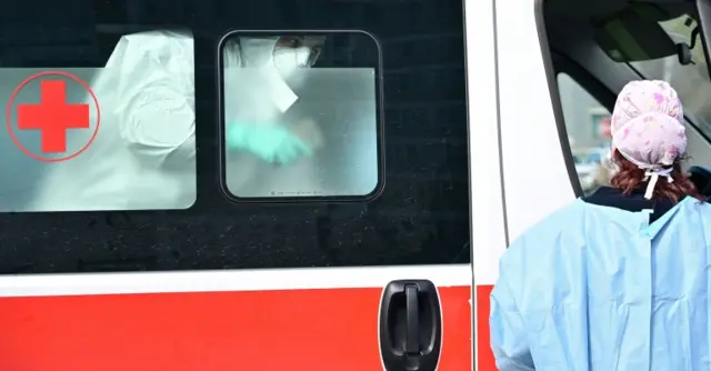 A patient arrives in an ambulance to Cremona hospital, Italy. File photo