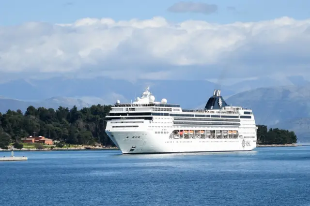 The MSC Opera cruise ship approaches the port of the island of Corfu, Greece, March 5, 2020