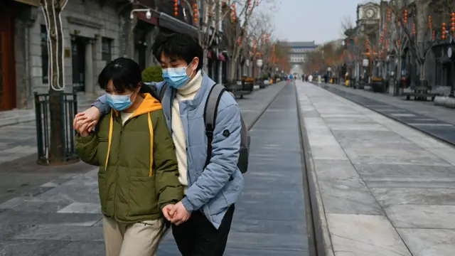 Two people with masks on in China