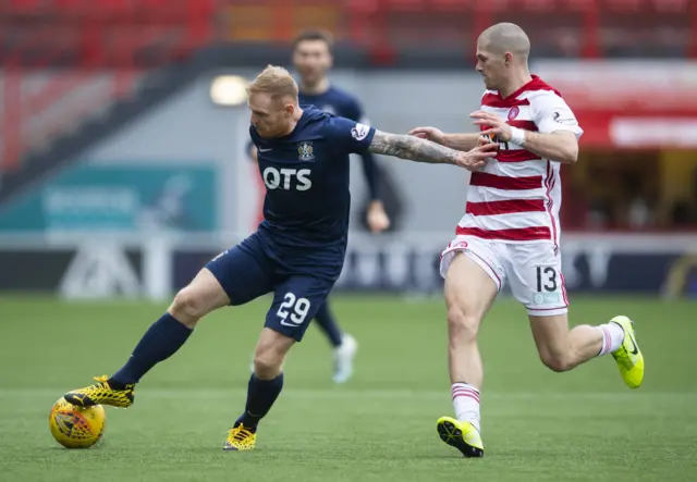 Kilmarnock’s Chris Burke (left) is closed down by Alex Gogic