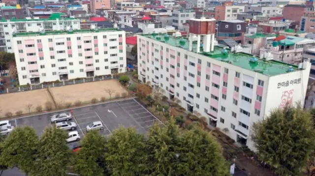 An aerial view shows closed apartment buildings after residents were confirmed to have the coronavirus, in Daegu