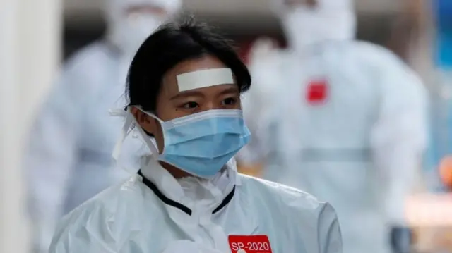 A medical worker wearing protective gear in a hospital facility in Daegu, South Korea