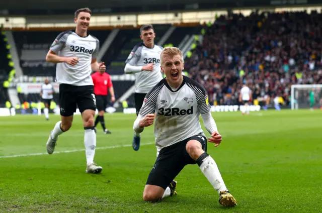 Louis Sibley celebrates