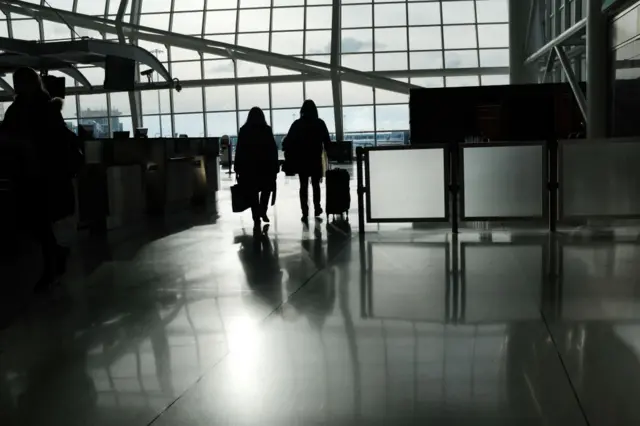 A nearly empty international departure terminal at JFK airport in New York City