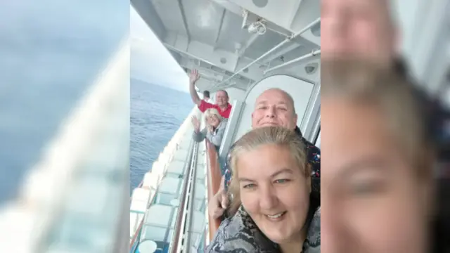 Justine and Dave Griffin with friends Sharon and Steve Lane on their balconies on the Grand Princess