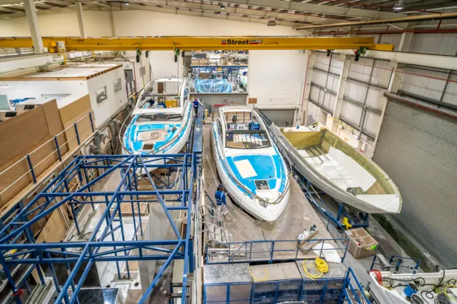 Boats in build at Fairline Yachts