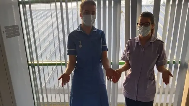 Nurses wearing some of the donated masks