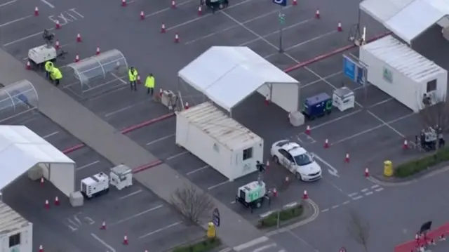 A drive-through testing site for NHS staff at an Ikea store in Wembley, north London