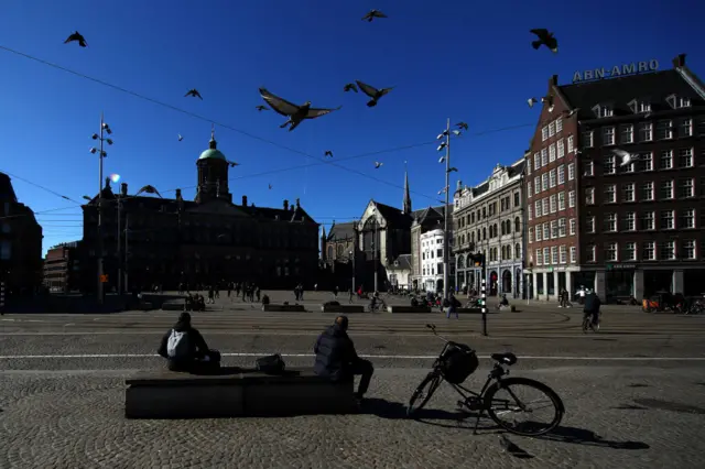 A general view of Koninklijk Paleis or The Royal Palace Amsterdam will follow national policy regarding the coronavirus (COVID-19) due to precautionary measures the Palace will be closed to the public at least until April 6th on March 22, 2020 in Amsterdam, Netherlands.