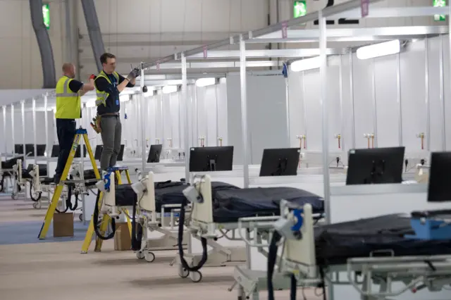 Work continues at ExCel London, during its conversion into the temporary NHS Nightingale Hospital