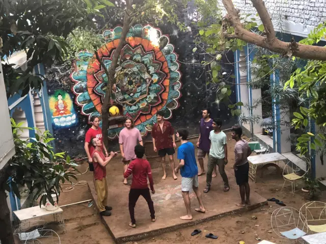 Backpackers at a hostel in India