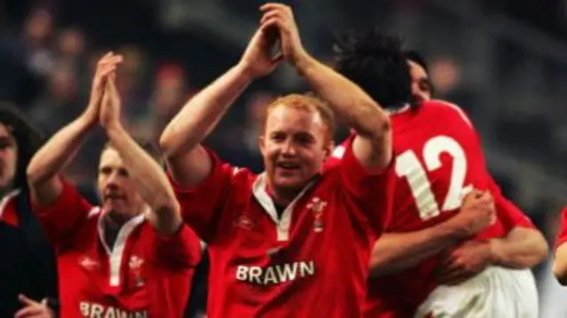 Martyn Williams celebrates Wales' Six Nations win in Paris