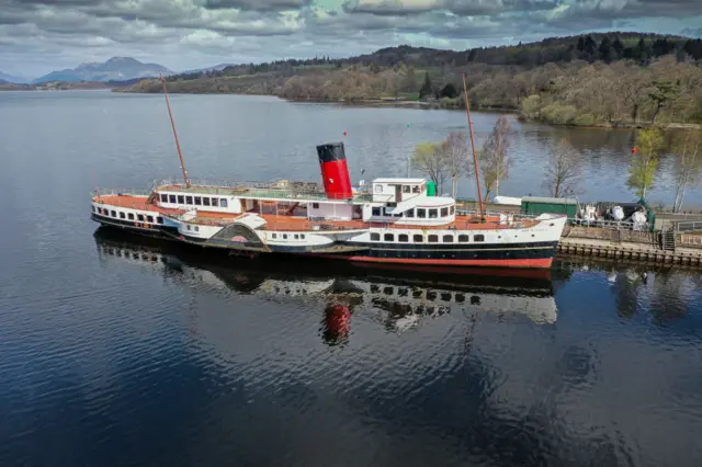 Paddle steamer the Maid of The Loch is seen with an empty Loch Lomond on Easter Sunday