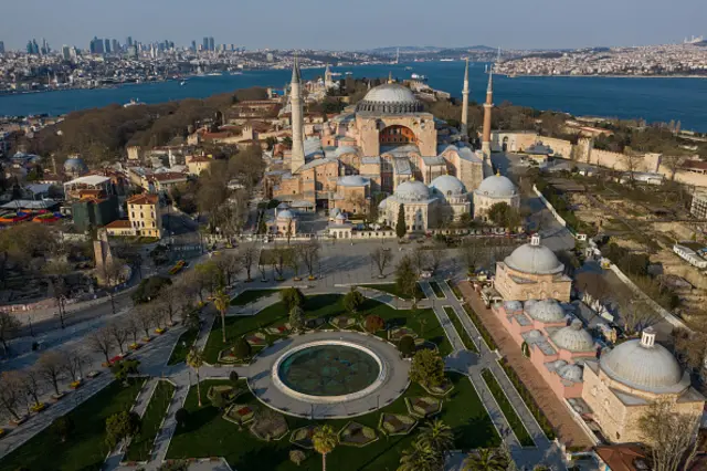 Hagia Sophia and the surrounding area are empty during a two-day lockdown