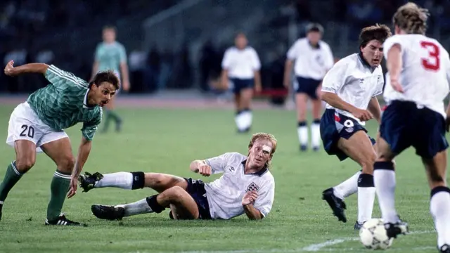 England defend against West Germany