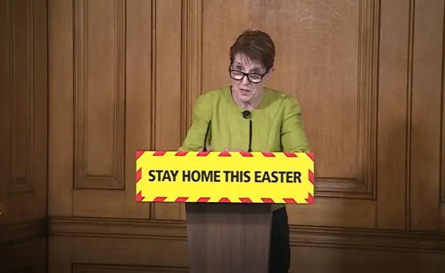 Public Health England Professor Yvonne Doyle speaking during a media briefing in Downing Street, London, Sunday April 12 2020