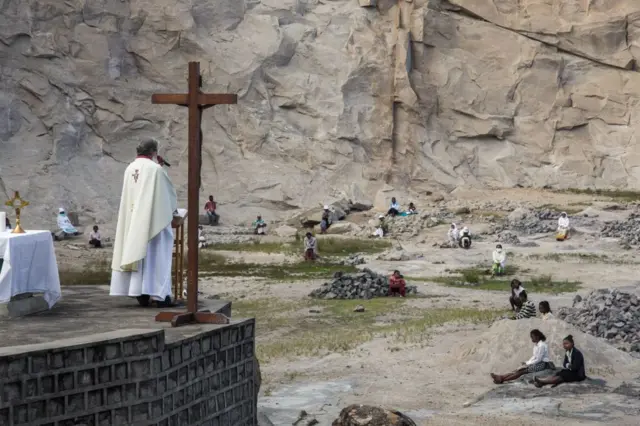 In Madagascar, Father Pedro conducts the traditional Easter Mass in a granite quarry