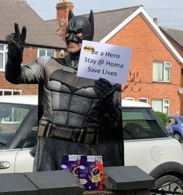 Batman delivering Easter eggs