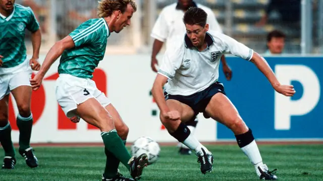 Chris Waddle (right) in action