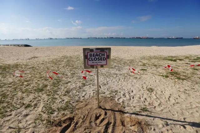 Closed beach in Singapore on 12 April 2020