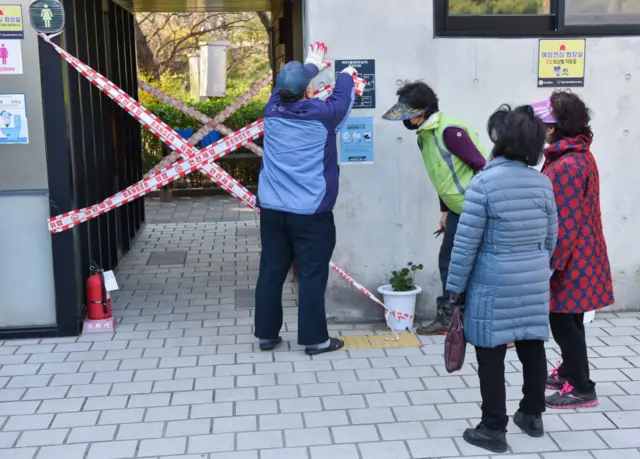 A passageway is taped off in South Korea