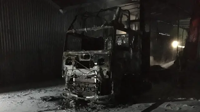 Burnt out lorry