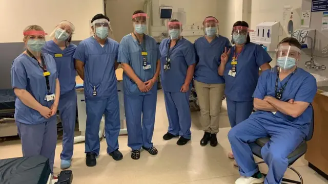 Medical team wearing visors made by teachers