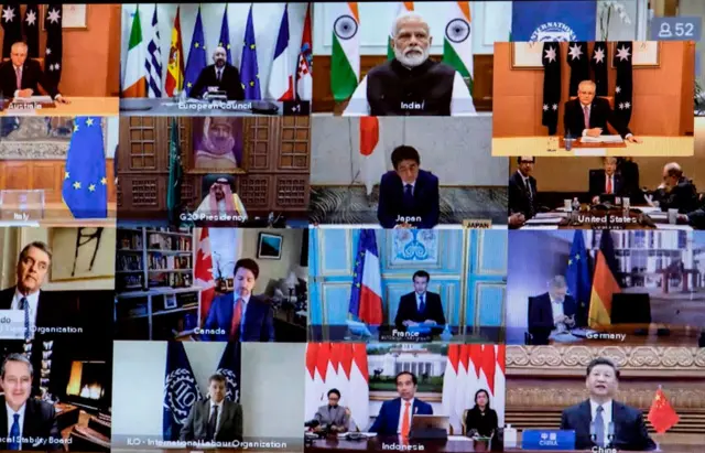 G20 leaders discuss Covid-19 during a video conference