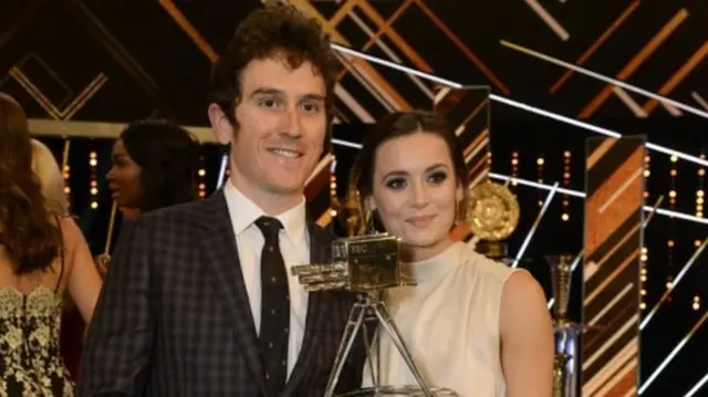 Geraint Thomas with his wife Sara Elen Thomas after winning the BBC Sports Personality of the Year 2018