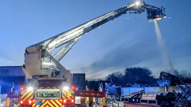 Fire crews on the site this morning